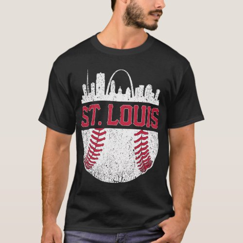 St Louis Baseball Skyline Cardinal Distressed T_Shirt