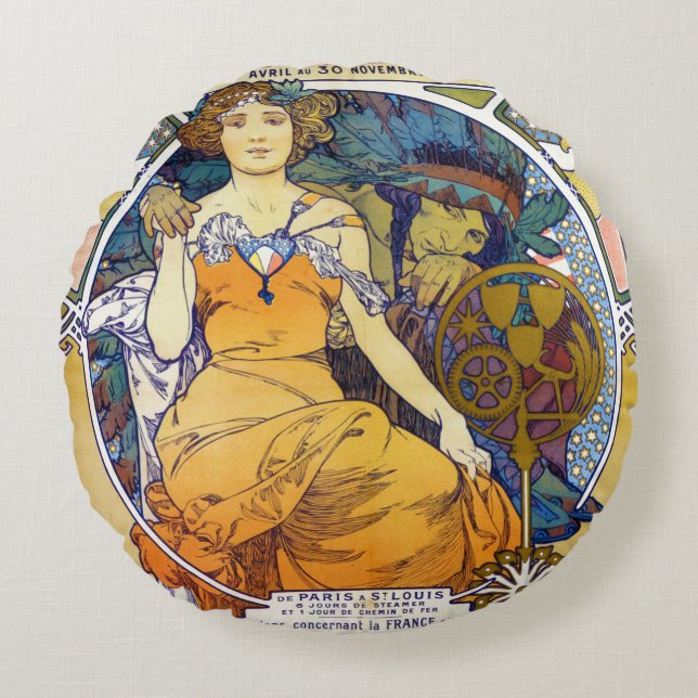 St. Louis Exhibition, Alphonse Mucha Throw Pillow (Front)