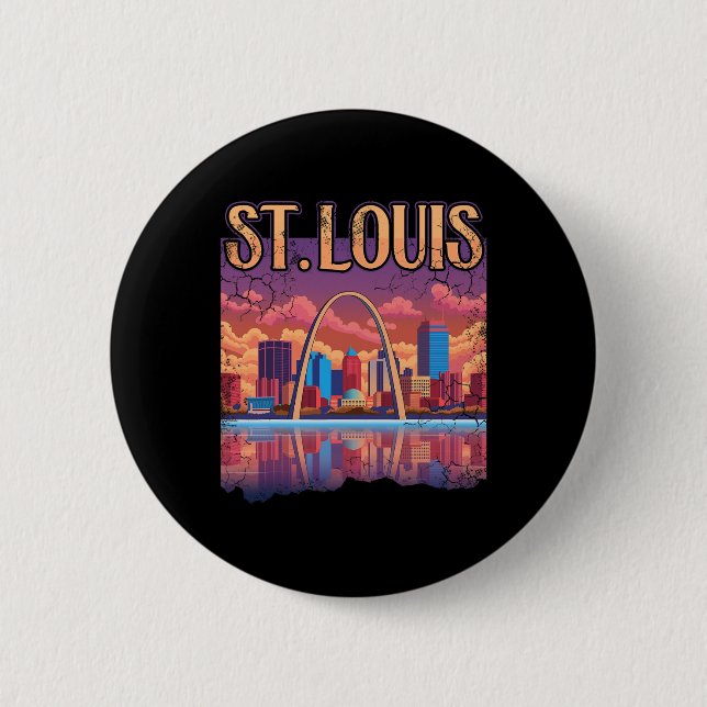 St Louis Gateway Arch Missouri Cityscape Skyline  Button (Front)
