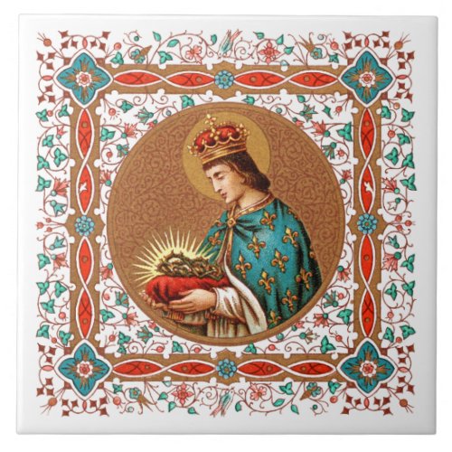 St Louis IX with Rinceau Border BK 065 Ceramic Tile