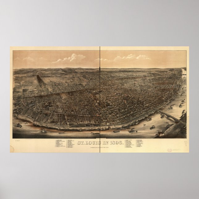 St. Louis Missouri 1896 Antique Panoramic Map Poster (Front)