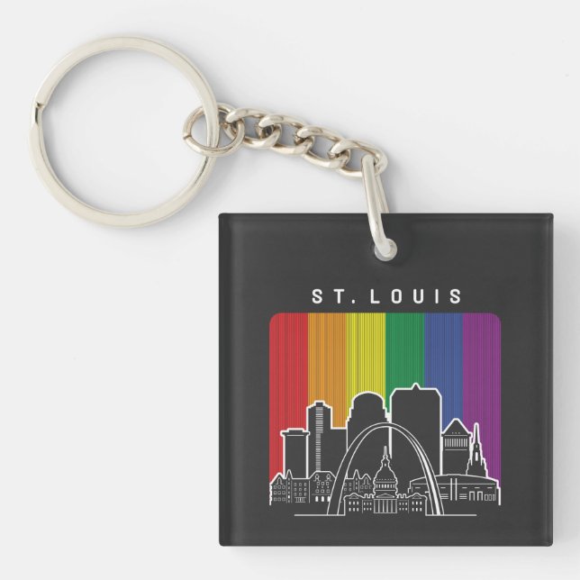 St. Louis Missouri Rainbow Flag LGBTQAI Pride Keychain (Front)