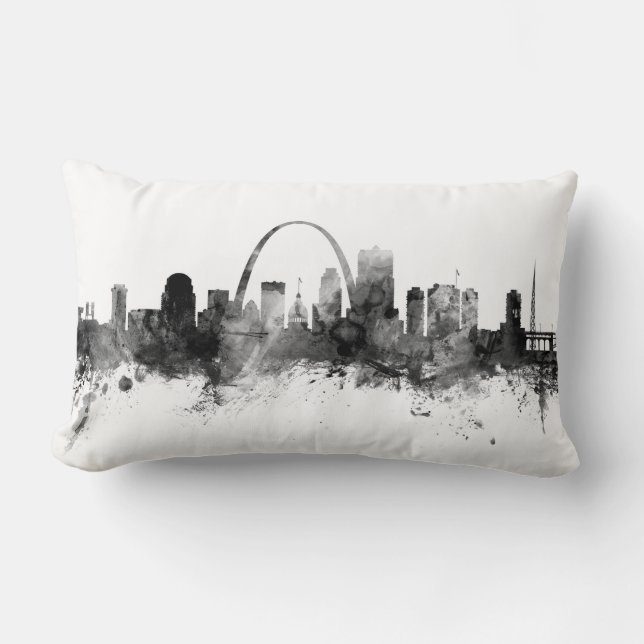 St Louis Missouri Skyline Black White Lumbar Pillow (Front)