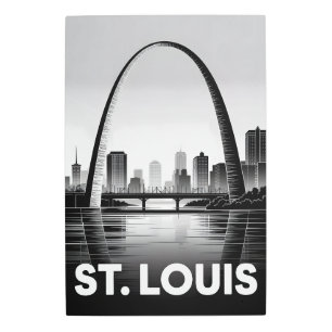 St Louis Missouri Skyline Black White Woodcut Metal Print