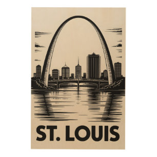St Louis Missouri Skyline Black White Woodcut Wood Wall Art