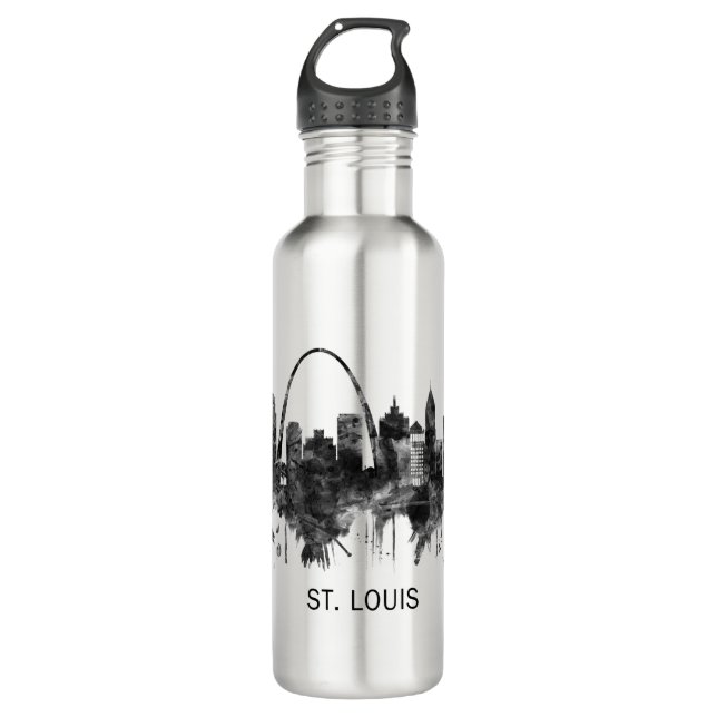 St. Louis Missouri Skyline BW Stainless Steel Water Bottle (Front)