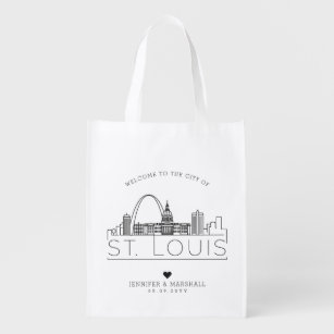 St. Louis, Missouri Wedding   Stylized Skyline Grocery Bag