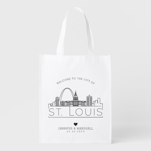 St Louis Missouri Wedding  Stylized Skyline Grocery Bag
