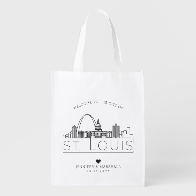 St. Louis, Missouri Wedding | Stylized Skyline Grocery Bag (Front)
