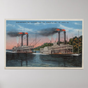 St. Louis, MO - View of Natchez & Robert E. Lee Poster