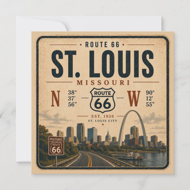 St Louis Route 66 Arch Coordinates Invite (Front)