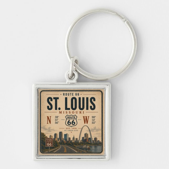 St Louis Route 66 Key Charm Keychain (Front)