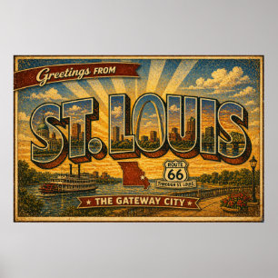 St Louis Route 66 Vintage Travel Poster