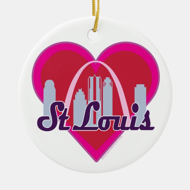 St Louis Skyline Heart Ceramic Ornament (Front)