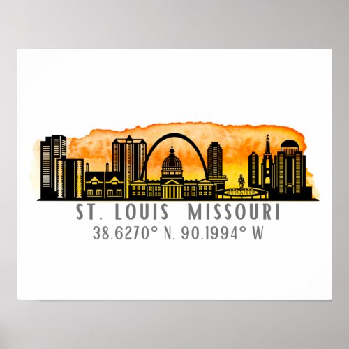 St Louis Skyline Map Coordinates  Poster