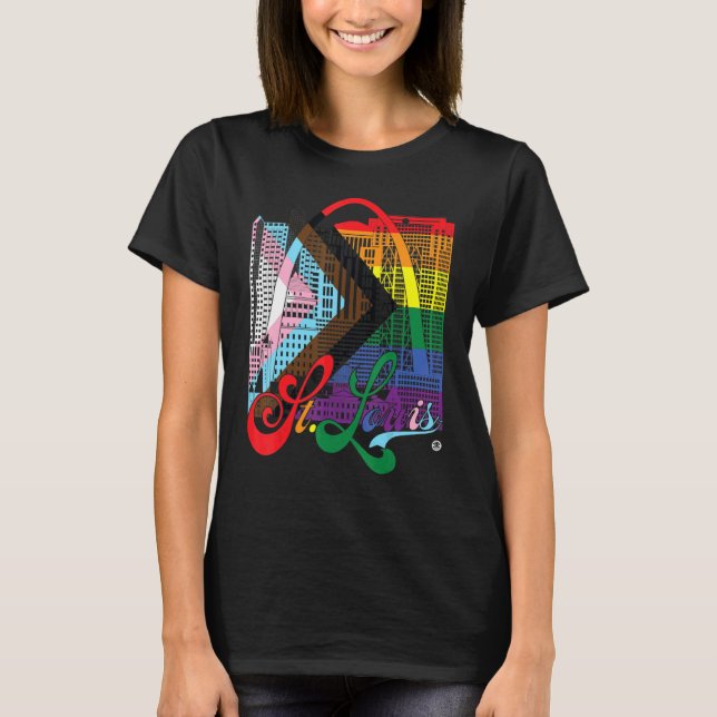 St Louis Skyline Squared  Progress Pride Flag T-Shirt (Front)