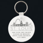 St. Louis Stylized Skyline | Custom Slogan Keychain<br><div class="desc">A unique key chain representing the beautiful city of St. Louis,  Missouri.  
This keychain features a stylized illustration of the city's unique skyline with its name underneath.
Underneath the city name is a spot for your unique slogan or statement about your favorite city.</div>
