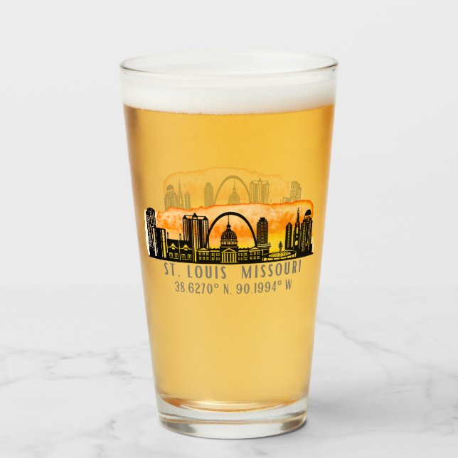 St. Louis Sunset Skyline Map Coordinates   Glass (Back Filled)