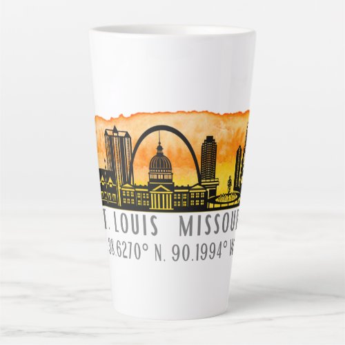 St Louis Sunset Skyline Map Coordinates  Latte Mug