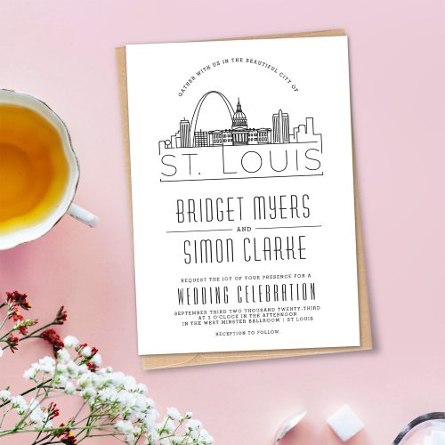 St Louis Wedding  Stylized Skyline Invitation