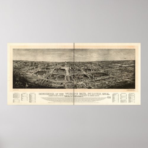 St Louis Worlds Fair 1904 Antique Panoramic Map Poster