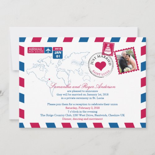 St Lucia Airmail Post Wedding Reception Invitation