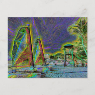 St Lucia Beach Neon Art Holiday Postcard