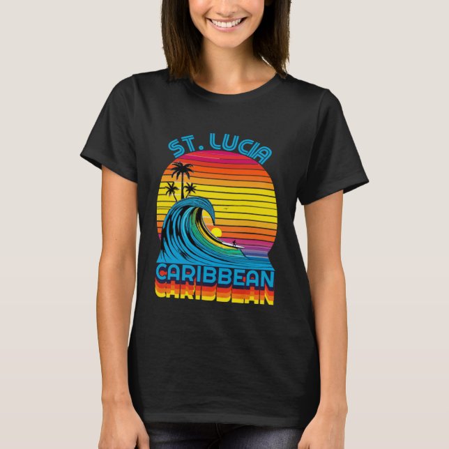 St Lucia Caribbean Retro Throwback Surf & Beach So T-Shirt (Front)