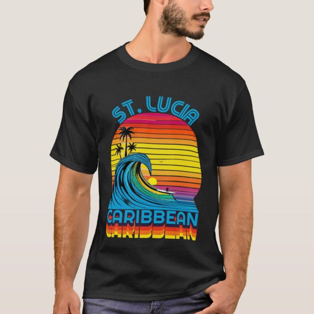 St Lucia Caribbean Retro Throwback Surf & Beach So T-Shirt (Front)