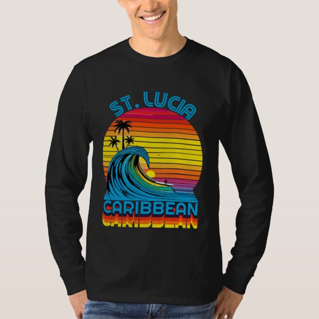 St Lucia Caribbean Retro Throwback Surf & Beach So T-Shirt (Front)