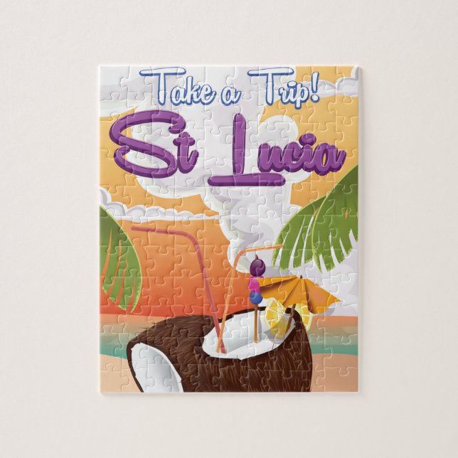 St Lucia Cartoon travel poster. Jigsaw Puzzle (Vertical)