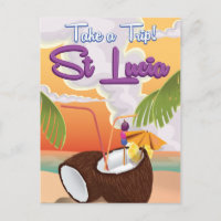 St Lucia Cartoon travel poster.