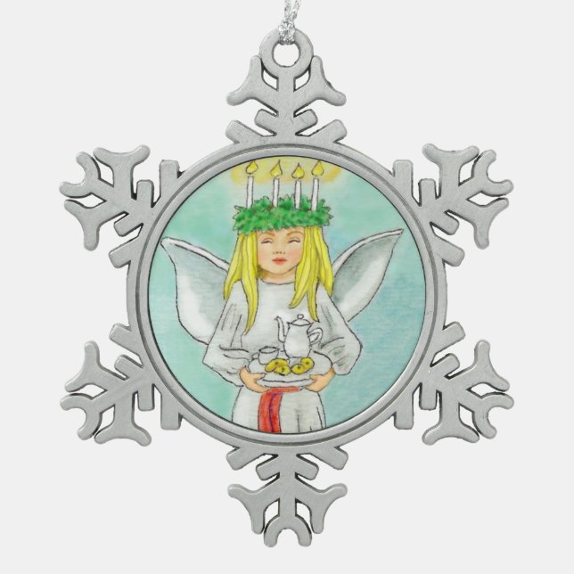 St. Lucia Day Advent JL Biel Snowflake Pewter Christmas Ornament (Front)