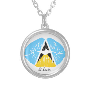 St Lucia Flag lip Silver Plated Necklace