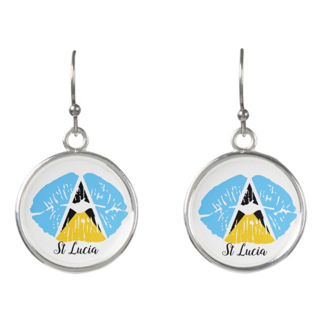 St Lucia  Flag  lips  Earrings (Front)
