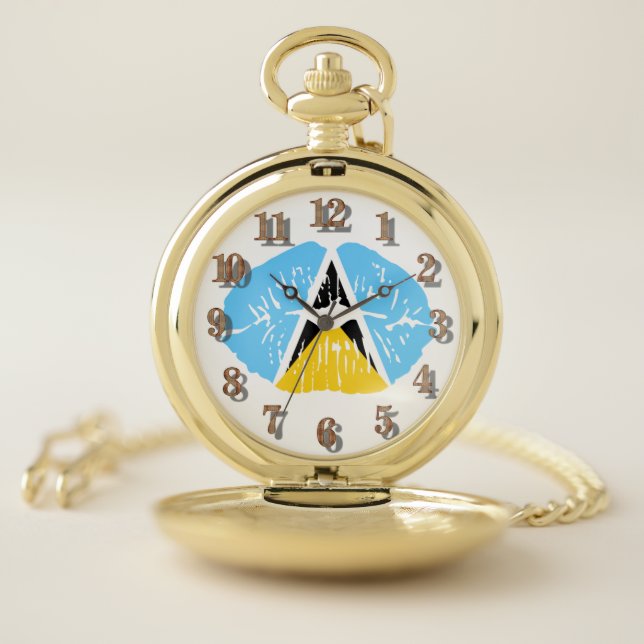 St Lucia  Flag  lips Pocket Watch (Inside)