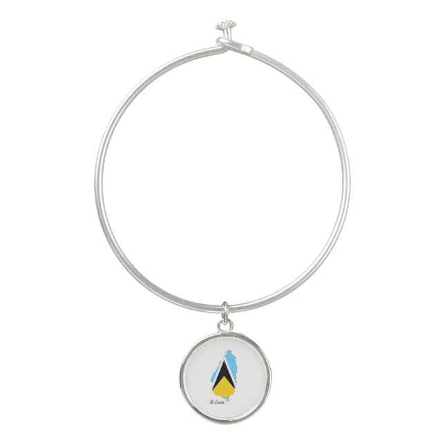 St Lucia  Flag Map  Bangle Bracelet (Front)