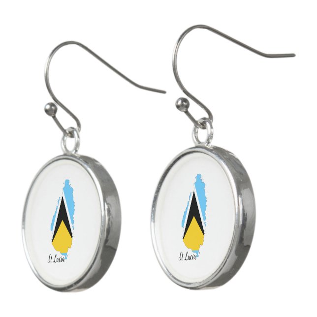 St Lucia  Flag Map   Earrings (Angled)