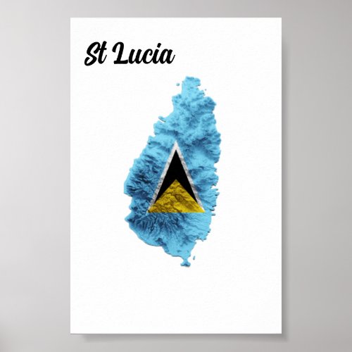 St Lucia Flag Map Poster