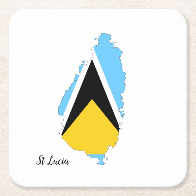 St Lucia  Flag Map   Square Paper Coaster (Front)