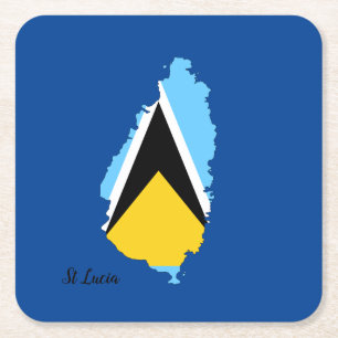 St Lucia  Flag Map   Square Paper Coaster