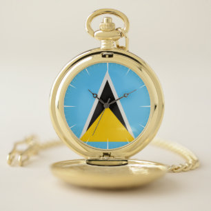 St Lucia Flag  Pocket Watch