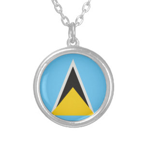 St Lucia Flag Silver Plated Necklace
