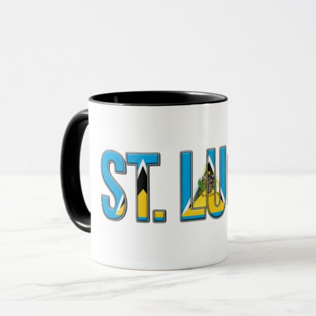 St. Lucia Flag Text | Caribbean Pride Design Mug (Front Left)