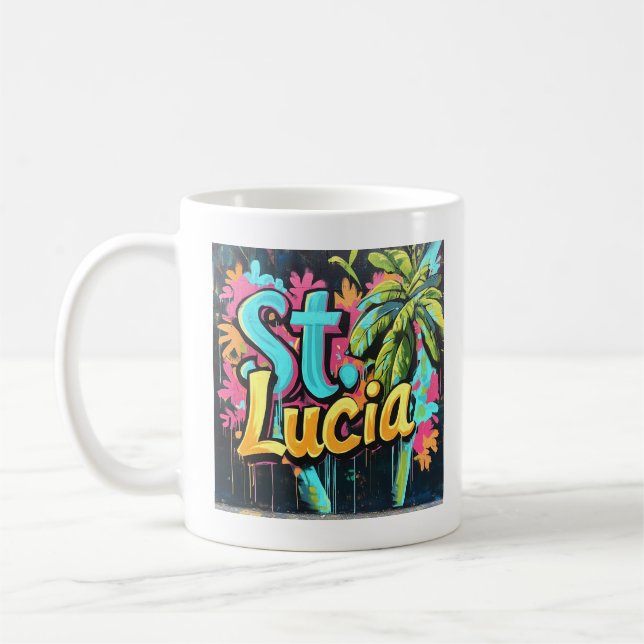 St. Lucia Graffiti Vibes: Island Street Art Ed Coffee Mug (Left)