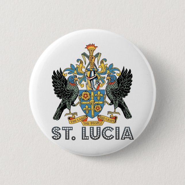 St. Lucia High Quality Coat of Arms Pinback Button (Front)
