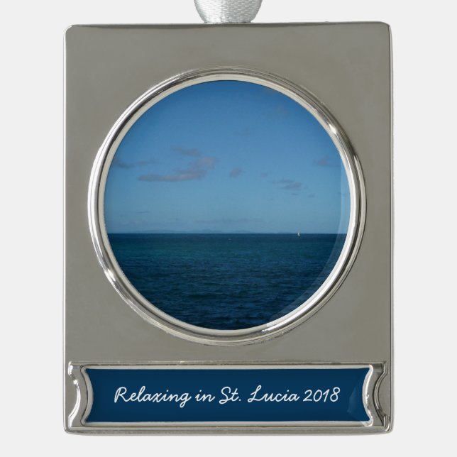 St. Lucia Horizon Blue Ocean Silver Plated Banner Ornament (Front)