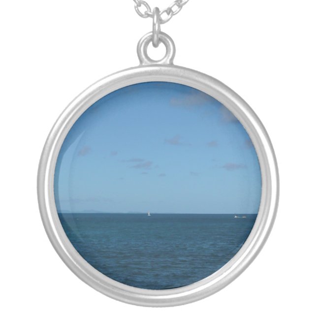 St. Lucia Horizon Blue Ocean Silver Plated Necklace (Front)