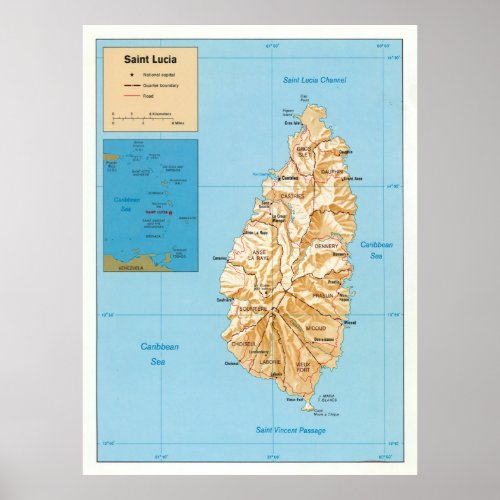 St Lucia Island Map 1991 Poster