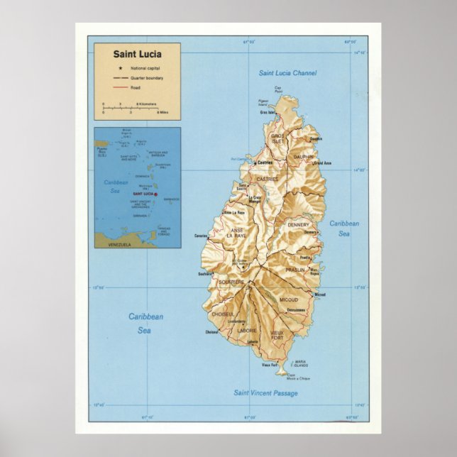 St Lucia Island Map (1991) Poster (Front)